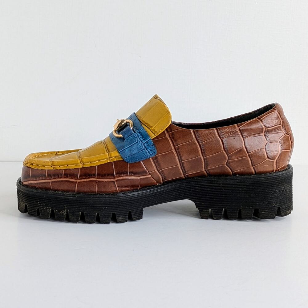 Intentionally Blank Shoes HK-2 Croc Lug Sole Loafer Women 8 Brown Yellow Slip On